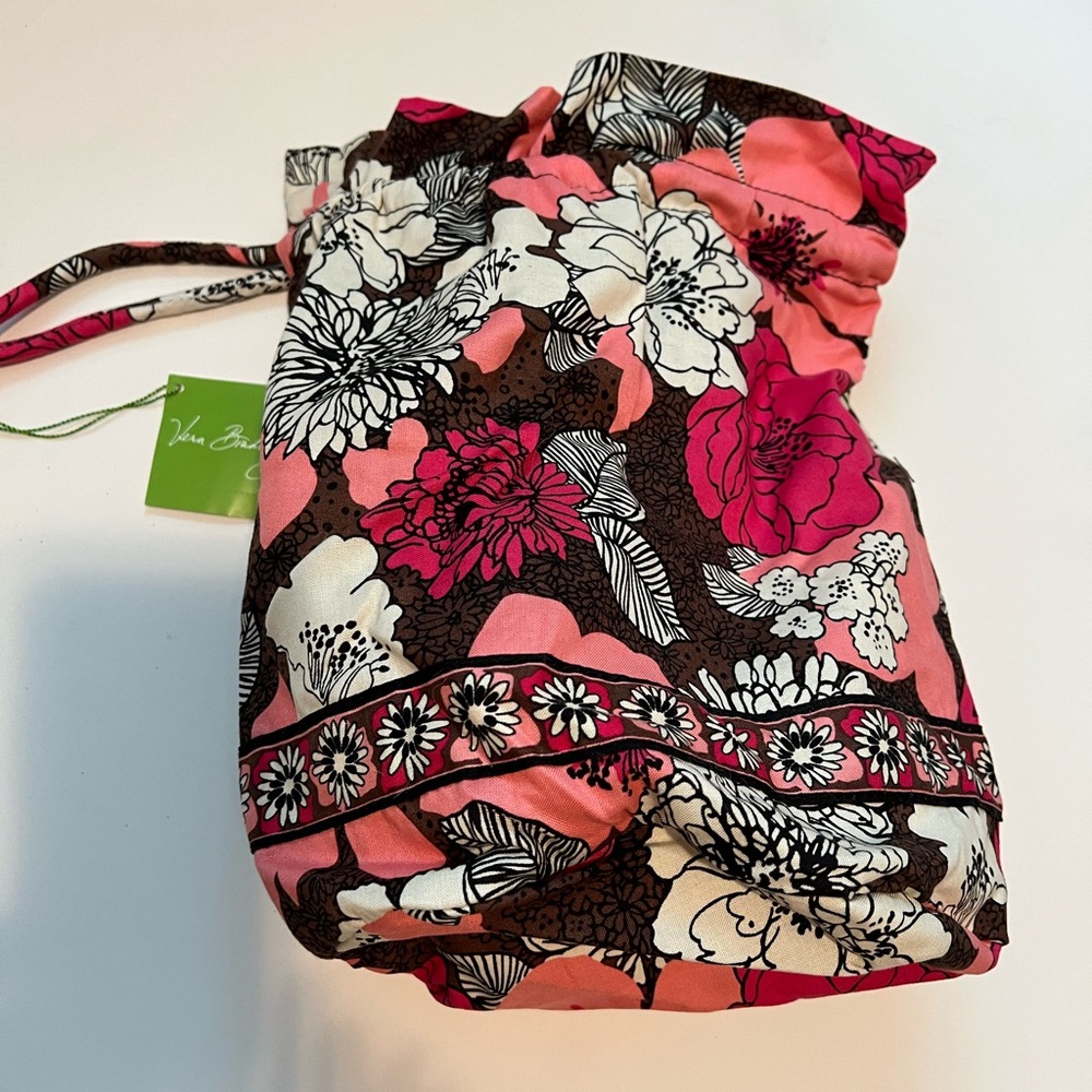 NWT Vera Bradley Ditty Bag w/ Drawstring in Mocha Rouge pattern
